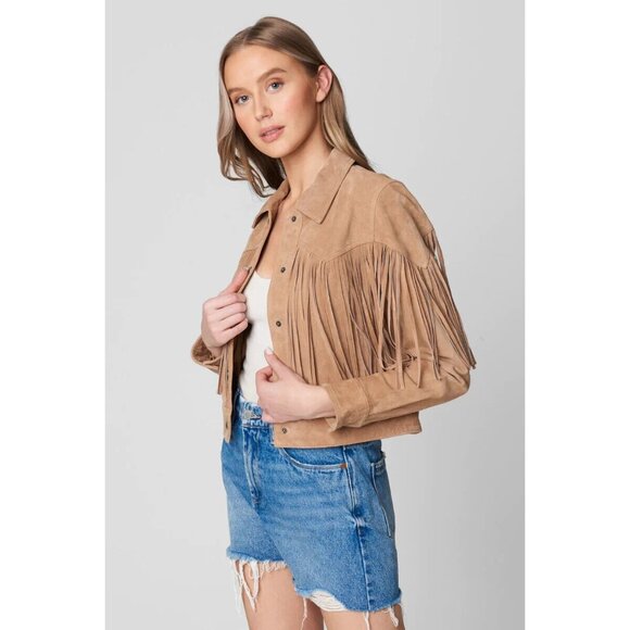 Blank NYC Jacket Fringe 100% Leather Almond Butter Brown Button Front - Picture 4 of 13